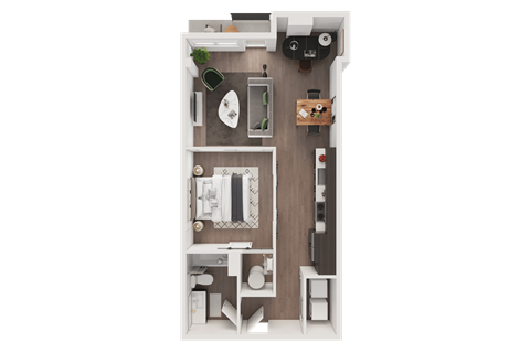 Floor plan for 1 bed, 1 bath, 600 sqft